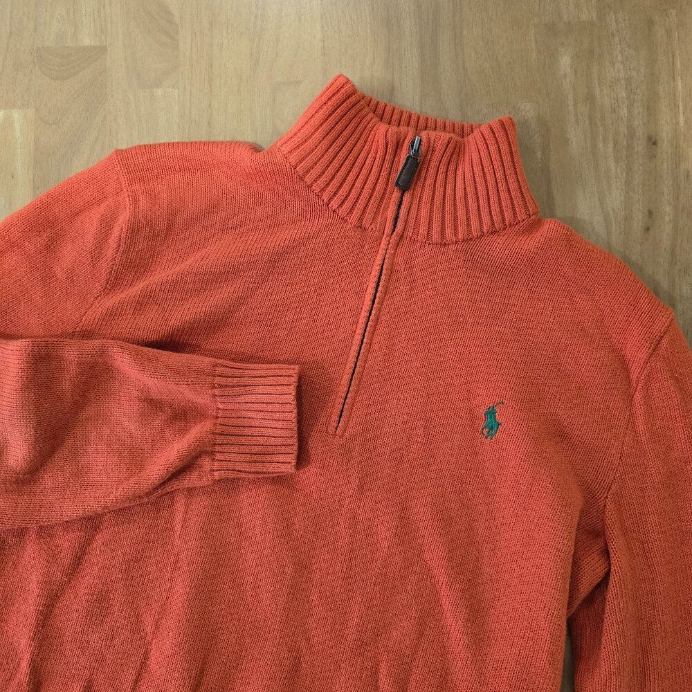 Polo Ralph Lauren Men's 1/4 Zip Pullover‎ Sweater Cotton Orange Size Small